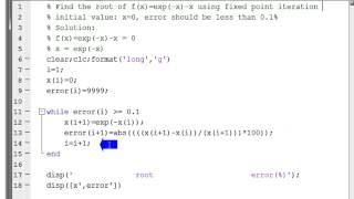 Fixed point iteration method (to find the root of the equation) using MATLAB