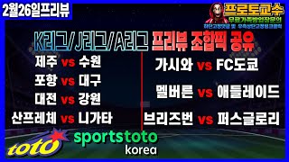 [토토분석] [토토] 2월26일ㅣ축구분석ㅣK리그ㅣJ리그ㅣA리그ㅣ제주vs수원ㅣ포항vs대구ㅣ대전vs강원ㅣ산프레체vs니가타ㅣ가시와vsFC도쿄ㅣ멜버른 vs 애들레이드ㅣ분석ㅣ프리뷰