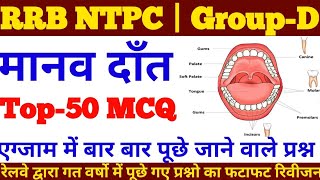 मानव दाँत महत्वपूर्ण के प्रश्न, MCQ on Human Teeth | SCIENCE GK Questions, RAILWAY GROUP D, RRB NTPC