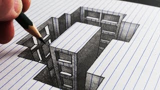 How to Draw a Hole Building: Line Paper 3D Trick Art