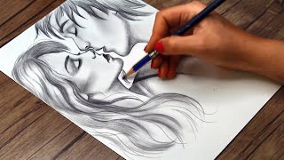 Loving Couple kissing Drawing | How to Draw a Romantic Couple Step by Step