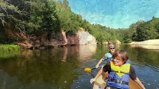 Canoe trip on the Gauja River. Castle in Turaida.