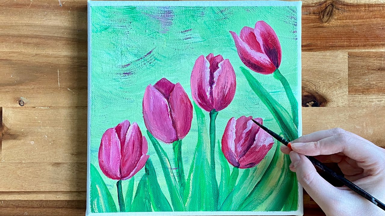 Acrylic Painting For Beginners | Flower Painting | Tulips Painting ...