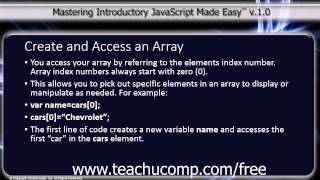 JavaScript Training Tutorial Create and Access an Array