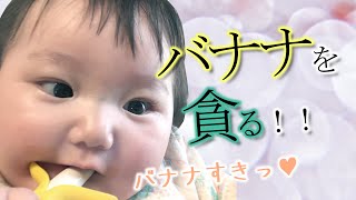 【カミカミ】バナナで遊ぶ赤ちゃん【生後4か月】