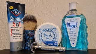 Myrsol blue shaving  cream\u0026splash:ikon X3 razor:kai blade:, wcs brush: aqua velva balm