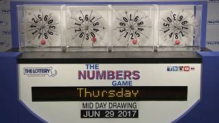 Midday Numbers Game Drawing: Thursday, June 29, 2017