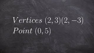 How to write the standard form of a hyperbola given the vertices and through a point