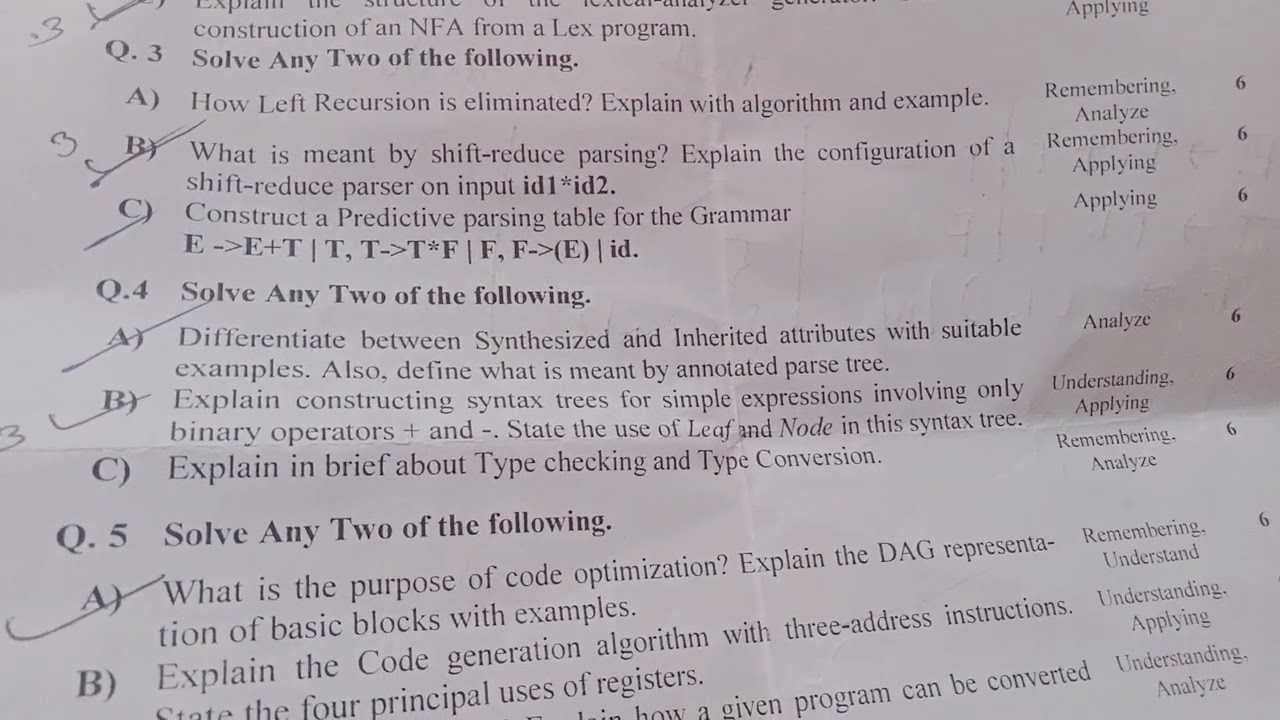 Compiler Design Question Paper 2022 || Cd Previous Year Question Papers ...