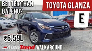 Toyota Glanza Base Model E Variant Real Life Walkaround Review | #TeamAutoTrend