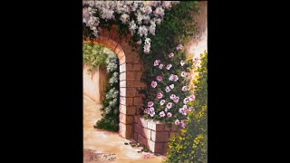 Arco con flores , pintura con acrílicos