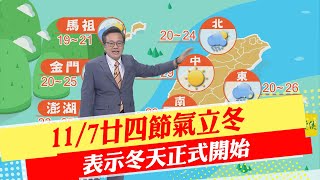 【戴立綱報氣象】11/7廿四節氣立冬 表示冬天正式開始｜東北季風減弱 日夜溫差大 穿著注意 20221107 @中天新聞CtiNews