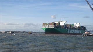 Maiden call Ever Act, Worlds largest eases from Felixstowe 9 with 4 Svitzer tugs 27th October 2021