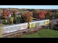 awesome aerial view elly style u0026 fall colours long freight train cn 305 passing berry mills nb