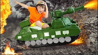 Senya Pretend play driving a TANK and Playing Game machines for Kids.