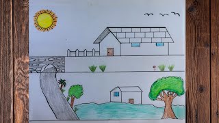 رسم منظر طبيعي سهل/ رسم منظر طبيعي سهل جدا / رسم منزل/ How to draw a house