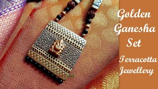 Golden Ganesha Set | Terracotta Jewellery | paintedEarthbyneha