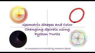 Rainbow colored geometrical spirals using Python Turtle