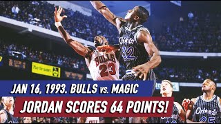Throwback NBA Jan 16, 1993. Bulls vs Magic Full game highlights. Jordan 64 points, Shaq 29 pts HD