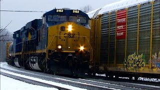 CSX freight trains in the snow