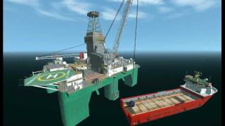 Vortex - Offshore boom crane on drill rig lifting a coil tubing unit from supply vessel