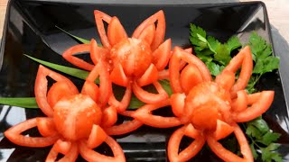 Simple and Easy Beautiful Tomato Flower Decoration Carving Garnish!