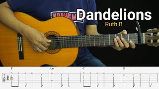 Dandelions - Ruth B - Fingerstyle Guitar Tutorial TAB + Chords + Lyrics