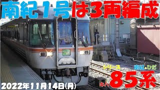 【南紀1号が3両編成！！！ひだ号の増結は11号！！！しなの号は10両編成が無くなる！！！関西本線ダイヤ乱れ南紀2号到着遅れるも代走は無しに】キハ85系「南紀＆ひだ」【2022年11月14日(月)晴】