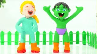 Superhero Babies Rollerblading ❤ Play Doh Cartoons w/ Frozen Elsa, Hulk & Spiderman ❤ Stop Motion