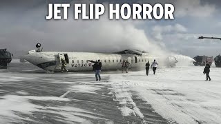 Delta plane crashes \u0026 flips on its ROOF at Toronto airport