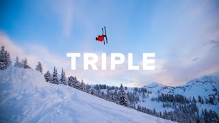 Triple Back Flip on Backcountry Skiing Jump (Huge Air)