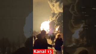 The moment a huge oil base catches fire after being struck in Russia - People are fleeing