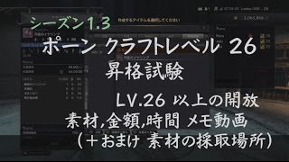 DDON攻略 | ポーン クラフトレベル昇格試験 LV.26～素材・金額・時間メモ (+素材の採取場所）シーズン1.3