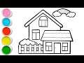 Beautiful House Drawing for kids, Painting & Coloring for kids, Toddlers | Let's Draw Together