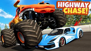 Escaping the Police on NEW Highway in a Monster Truck in BeamNG Drive Mods!