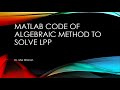 MATLAB code for Algebraic method to solve a LPP