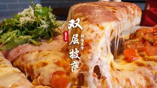 $9 Double Cheese Pizza9美元的双层奶酪披萨，揭秘从面团发酵到芝士拉丝的极致工艺 #街头美食 #路边摊小吃 #街边小吃