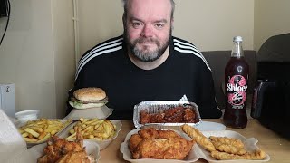 fried chicken chips and chicken wings and burger uk mukbang