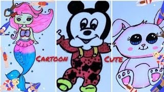How to draw mermaid,Rabbit and Micky mouse | Cartoon character | Dibuja Sirena, Conejo| Mickey mouse