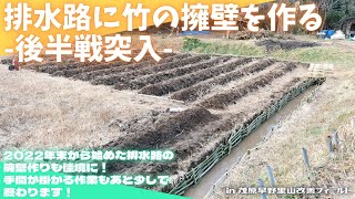 排水路に竹の擁壁を作る -後半戦突入-【里山再生・土壌改善・竹の擁壁作り・排水路改善・農地改良】