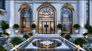 Modern Neo Classical Penthouse Tour Showcasing Bespoke Gilded Arches and Theatrical Lighting Structu