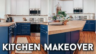 DIY Kitchen Makeover! Painting Cabinets, Butcher Block Countertops, Decorating Ideas, Before & After