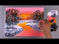 sunset landscape painting winter scene acrylic painting for beginners