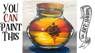 Pirate ship Sunset in a Bottle ⛵️ 🌅 Easy Acrylic painting Live Stream | TheArtSherpa