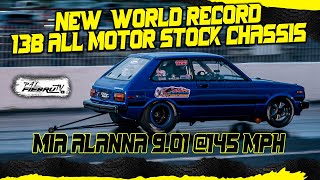 New World Record 13b All Motor Stock Chassis Mia Alanna 9.01 @145mph | PalfiebruTV |Salinas Speedway