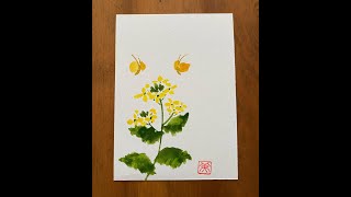 誰でも描けるハガキ絵💕【菜の花】手書き・花・水彩画[Rapeseed] hand-painted, flower, watercolor