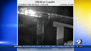 Car overturns on icy bridge near Coquille