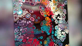 Acrylic pouring: pour created Gorgeous Tutti fruiti colours with Gilly clusters