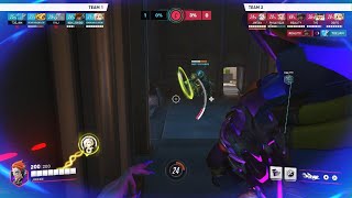 Enemy Orisa tries to get into our spawn