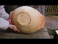 carving a wooden bowl from log to bowl using only hand tools. asmr carving sounds only no talking.